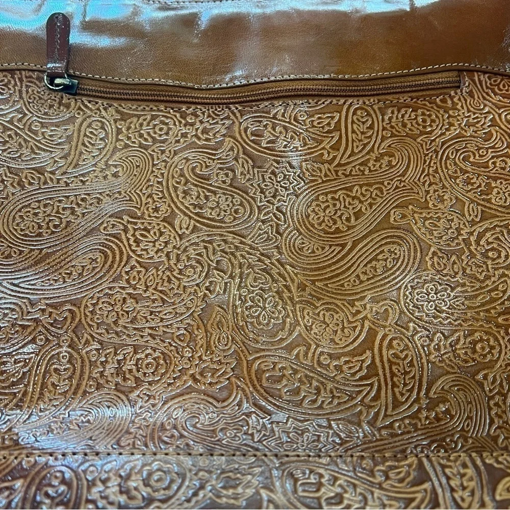 American Genius Leather Handbag w/ Removable Shoulder Strap, Tooled Paisley